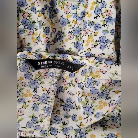 Shein Curve 2XL Long Dress Criss Cross V Neck Partial Elastic Waist Floral EUC - Picture 2 of 4